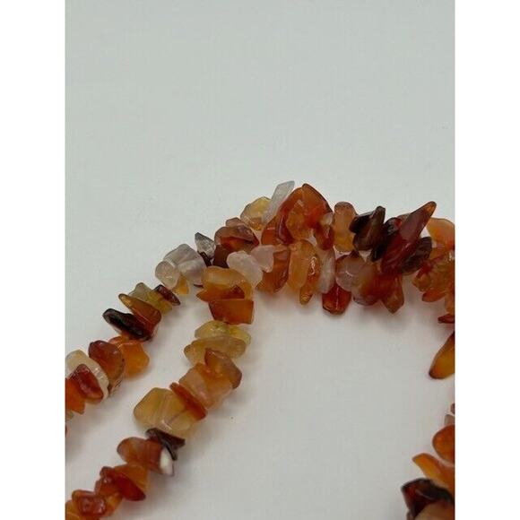 Red Brown Agate Stone Chip Beaded Necklace 40" Long - Picture 4 of 8